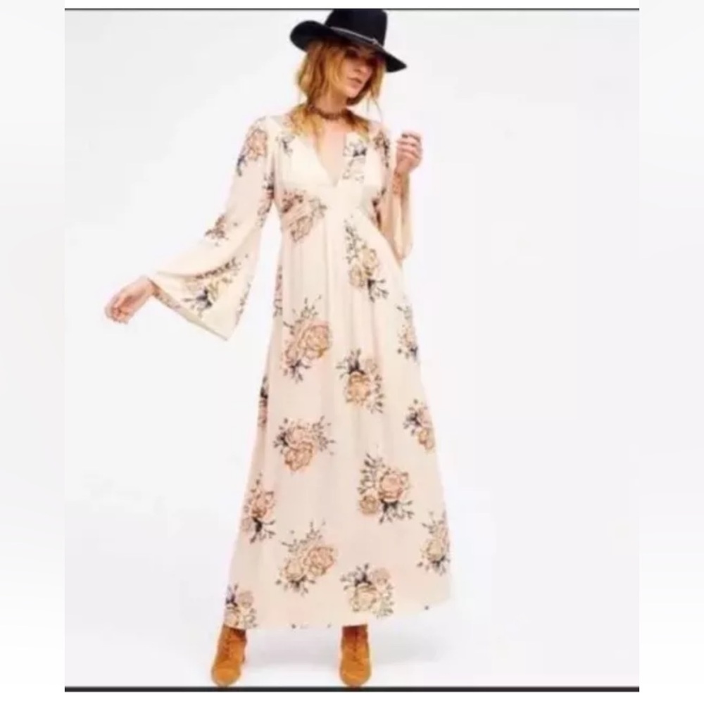 Free People Women's Floral Wild Laurel Maxi Dress Size M Boho Chic-flaw on slip